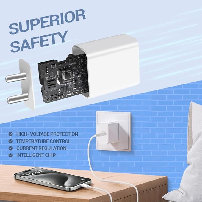 20W PD 3.0 Fast Charger Adapter Compatible with iPhone 16/15/15 Plus/15 Pro/15 Pro Max, Laptop & Other Type C Devices with 1 Metre Type C to C Data Cable (Adapter+Cable)